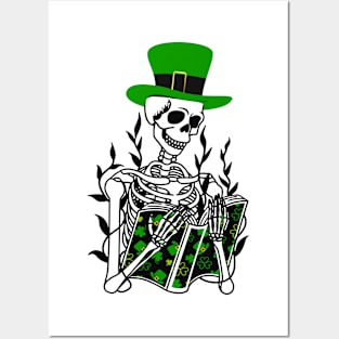 Funny St Patrick's Skeleton Hand Reading Book Posters and Art